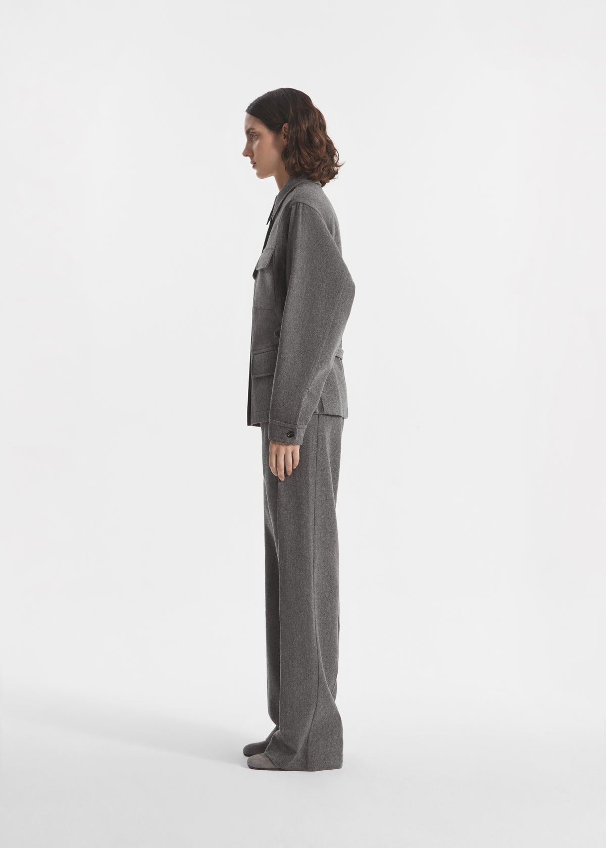 Workwear Shirt Jacket in Wool Cashmere - Grey Melange, image 2 of 4