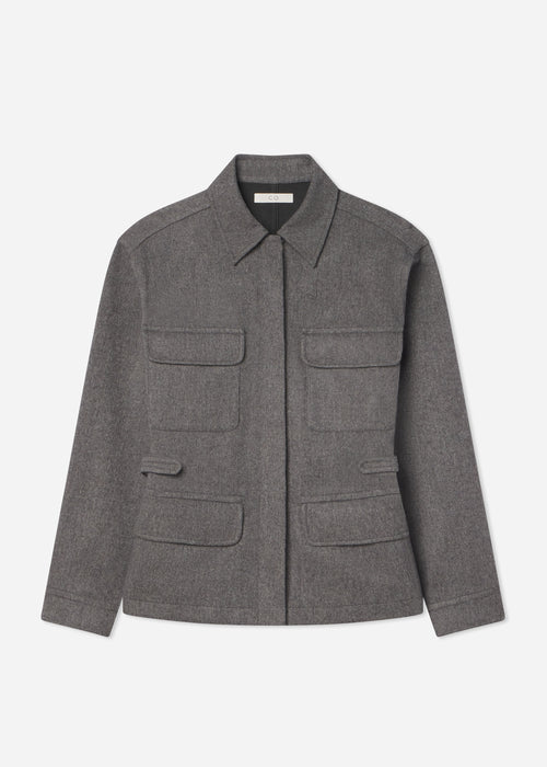 Workwear Shirt Jacket in Wool Cashmere - Grey Melange, image 4 of 4
