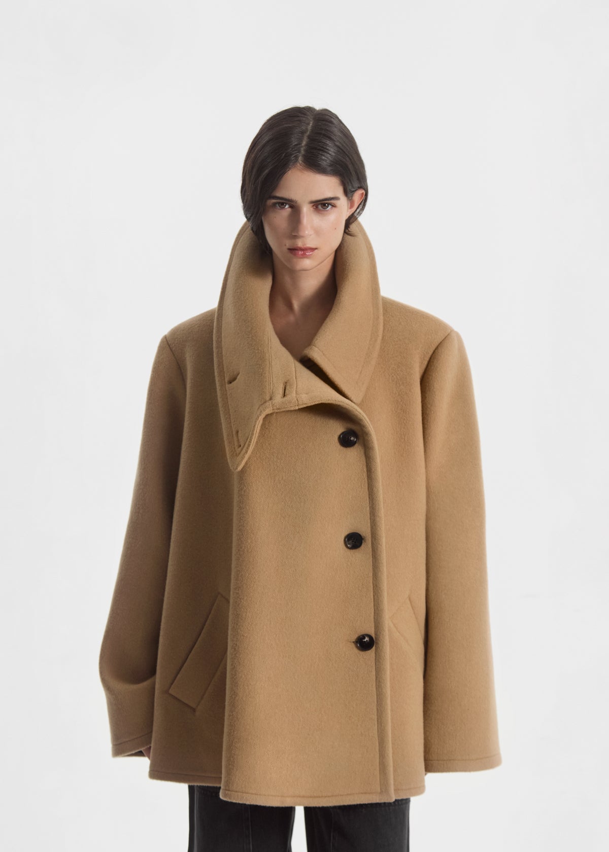 Flying Collar Swing Coat in Wool Cashmere - Camel, image 1 of 6