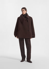 Flying Collar Swing Coat in Wool - Chocolate