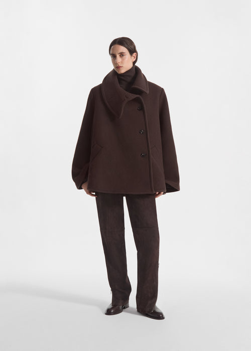 Flying Collar Swing Coat in Wool - Chocolate, image 1 of 7