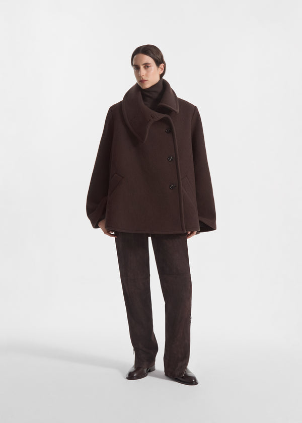 Flying Collar Swing Coat in Wool - Chocolate, image 1 of 7