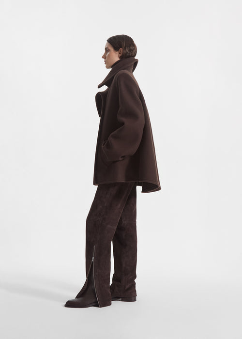 Flying Collar Swing Coat in Wool - Chocolate, image 2 of 7