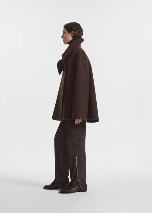 Flying Collar Swing Coat in Wool - Chocolate, image 3 of 7