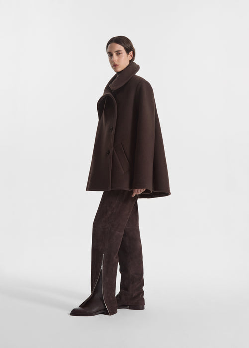 Flying Collar Swing Coat in Wool - Chocolate, image 4 of 7
