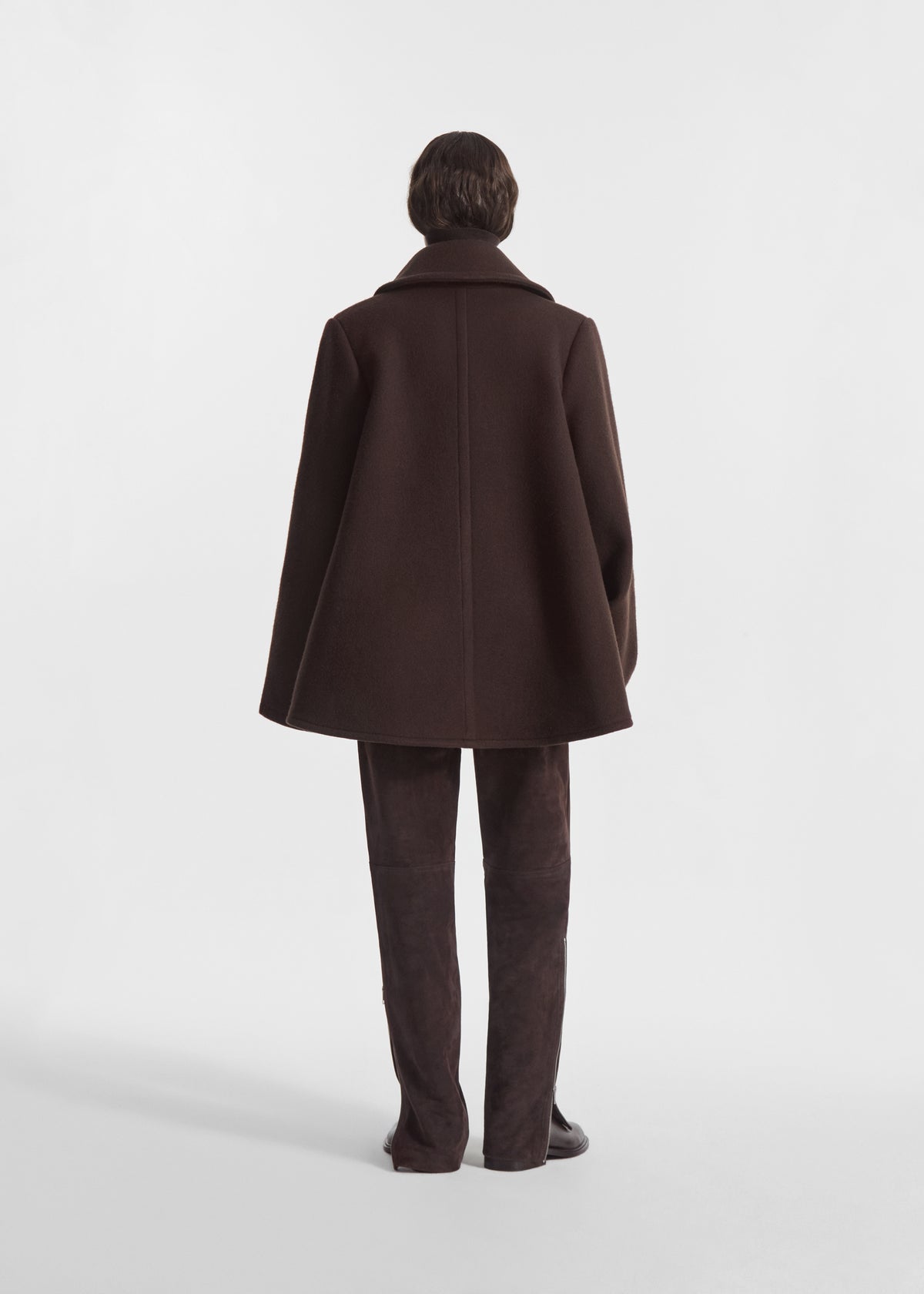 Flying Collar Swing Coat in Wool - Chocolate, image 5 of 7