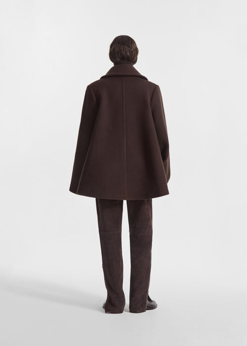 Flying Collar Swing Coat in Wool - Chocolate, image 5 of 7