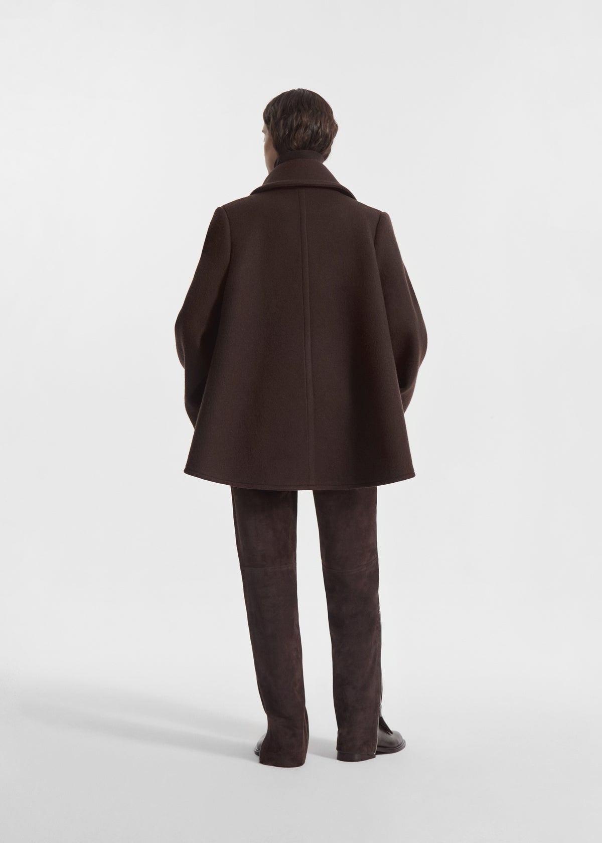 Flying Collar Swing Coat in Wool - Chocolate, image 6 of 7