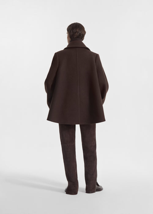 Flying Collar Swing Coat in Wool - Chocolate, image 6 of 7