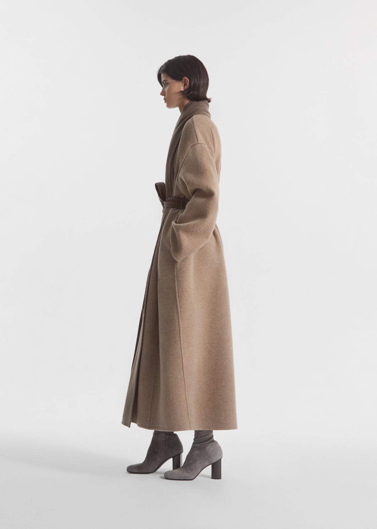 Scarf Neck Coat in Wool Cashmere - Taupe, image 3 of 5