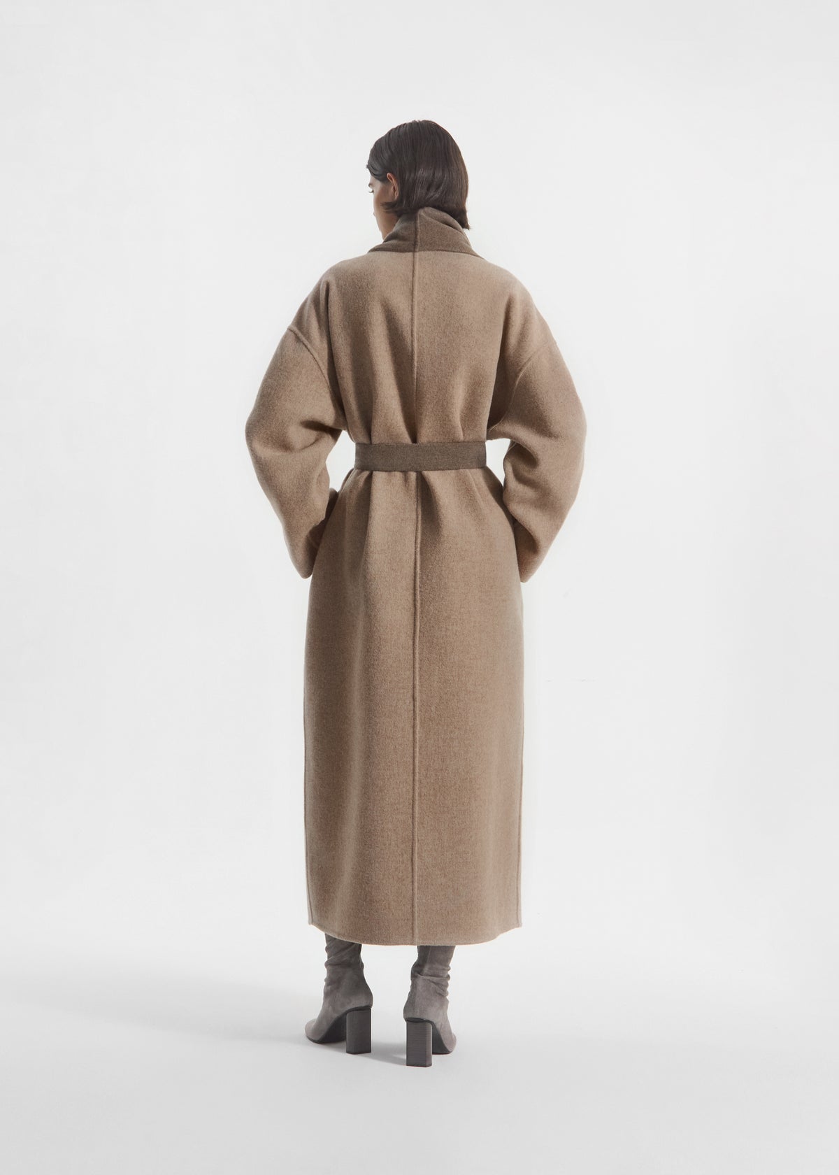 Scarf Neck Coat in Wool Cashmere - Taupe, image 4 of 5