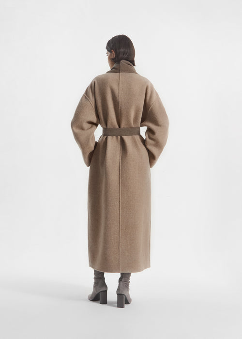 Scarf Neck Coat in Wool Cashmere - Taupe, image 4 of 5
