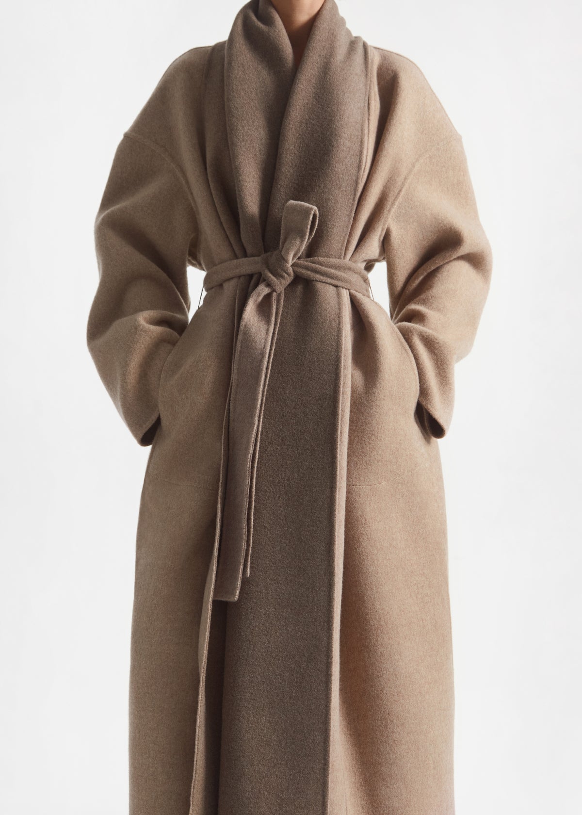 Scarf Neck Coat in Wool Cashmere - Taupe, image 1 of 5