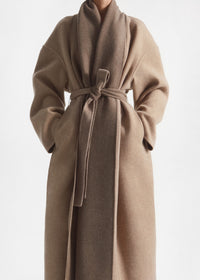 Scarf Neck Coat in Wool Cashmere - Taupe