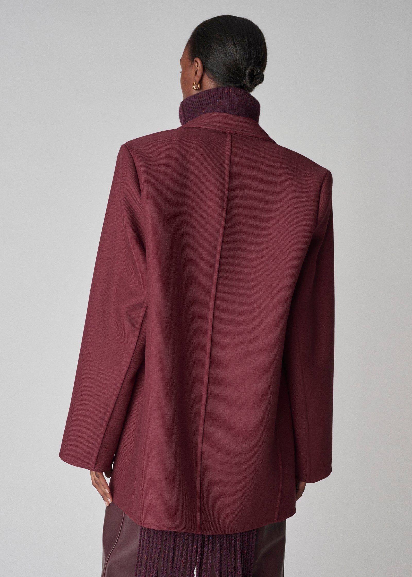 Belted Single Button Blazer in Virgin Wool - Bordeaux