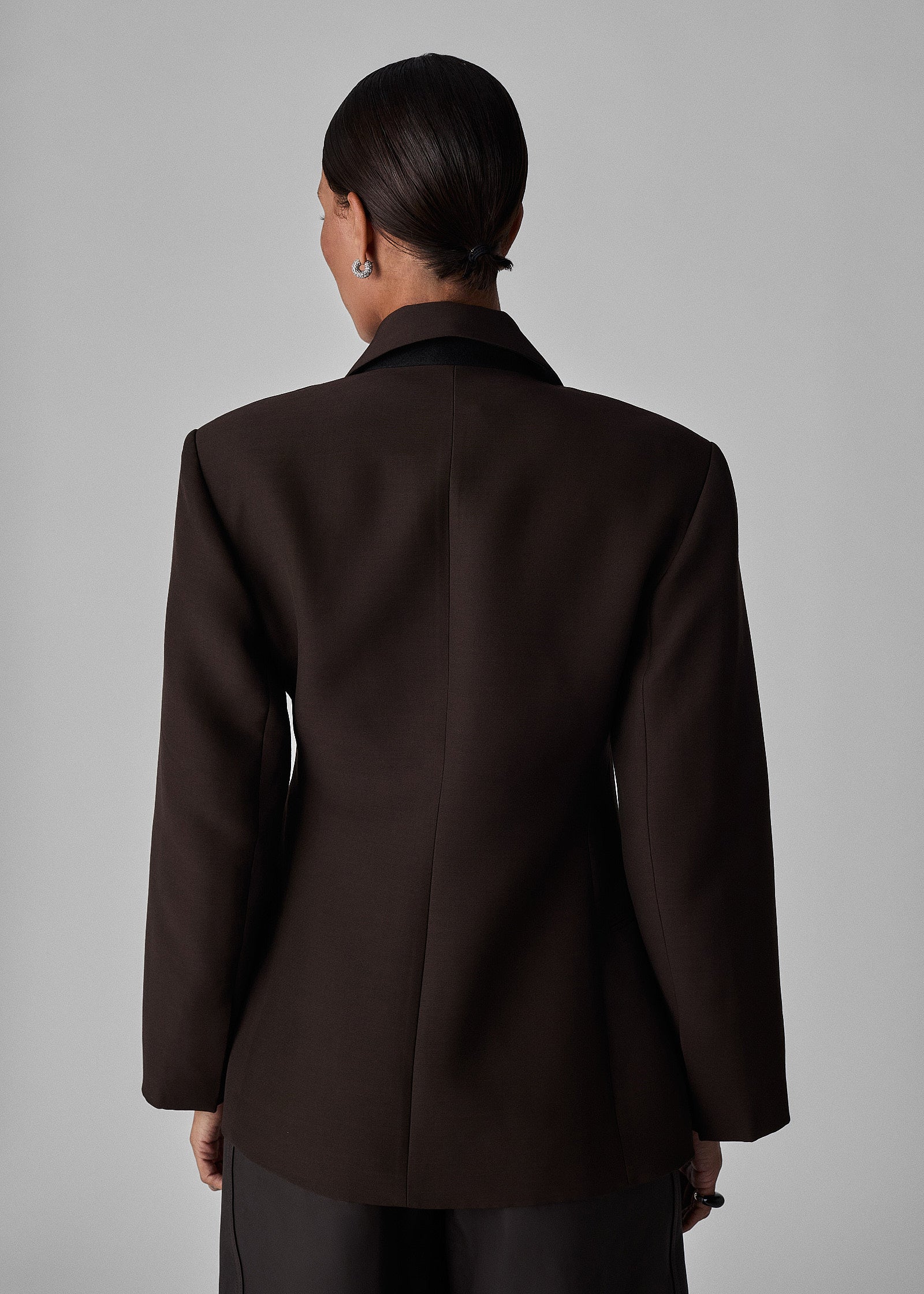 Layered Double Breasted Blazer in Faille - Chocolate