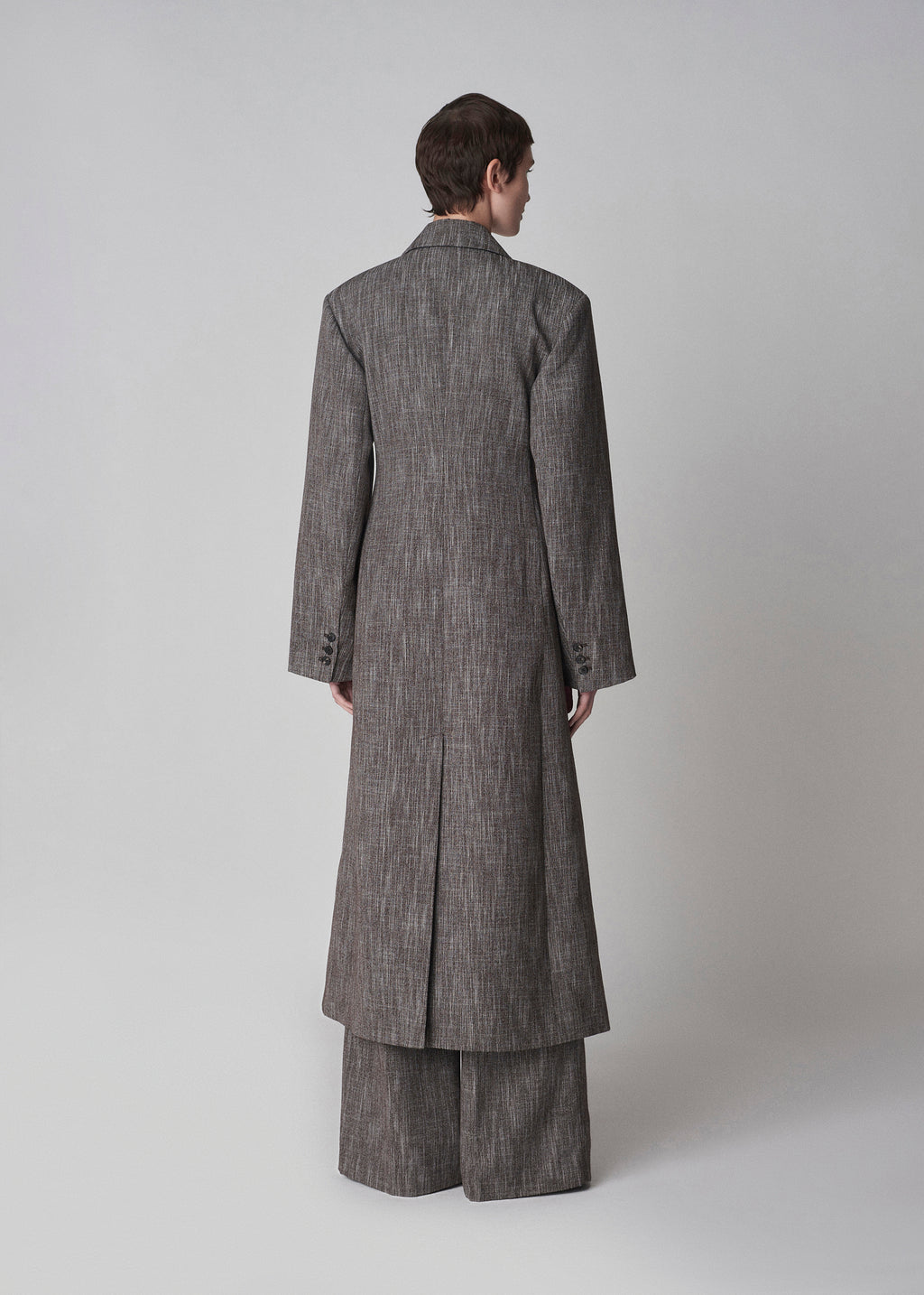 Long Coat in Virgin Wool Melange Suiting - Coffee - CO