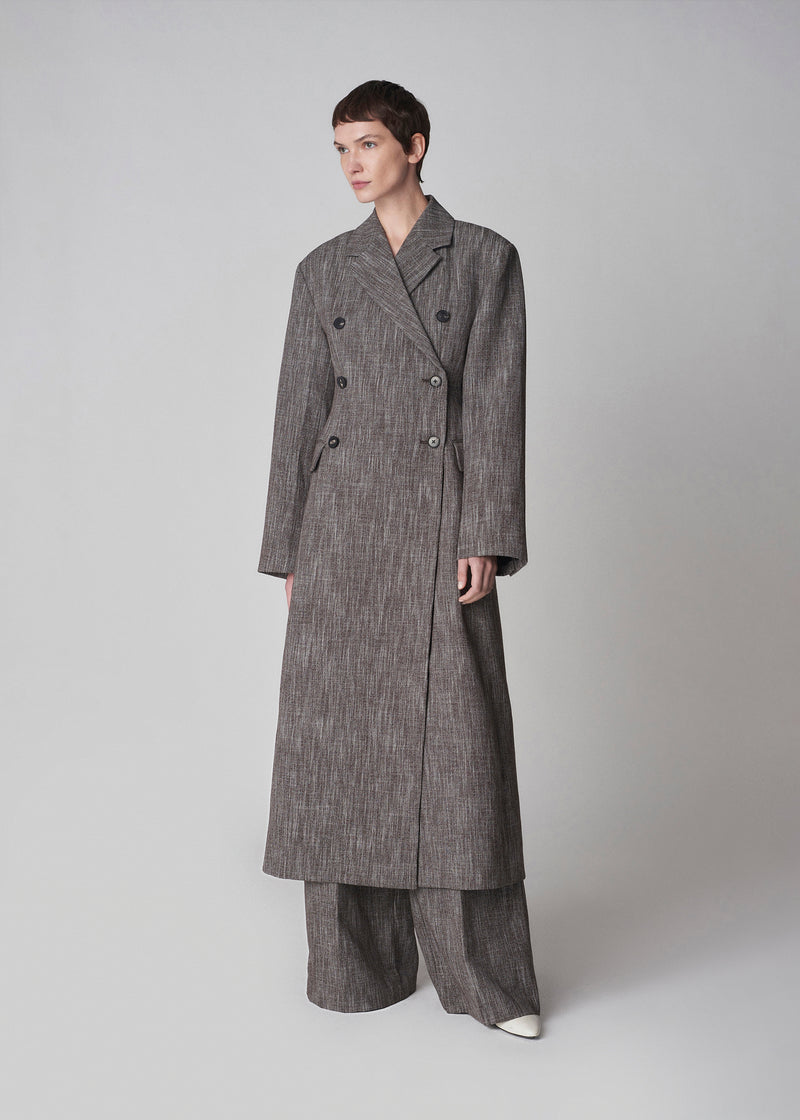 Long Coat in Virgin Wool Melange Suiting - Coffee - CO