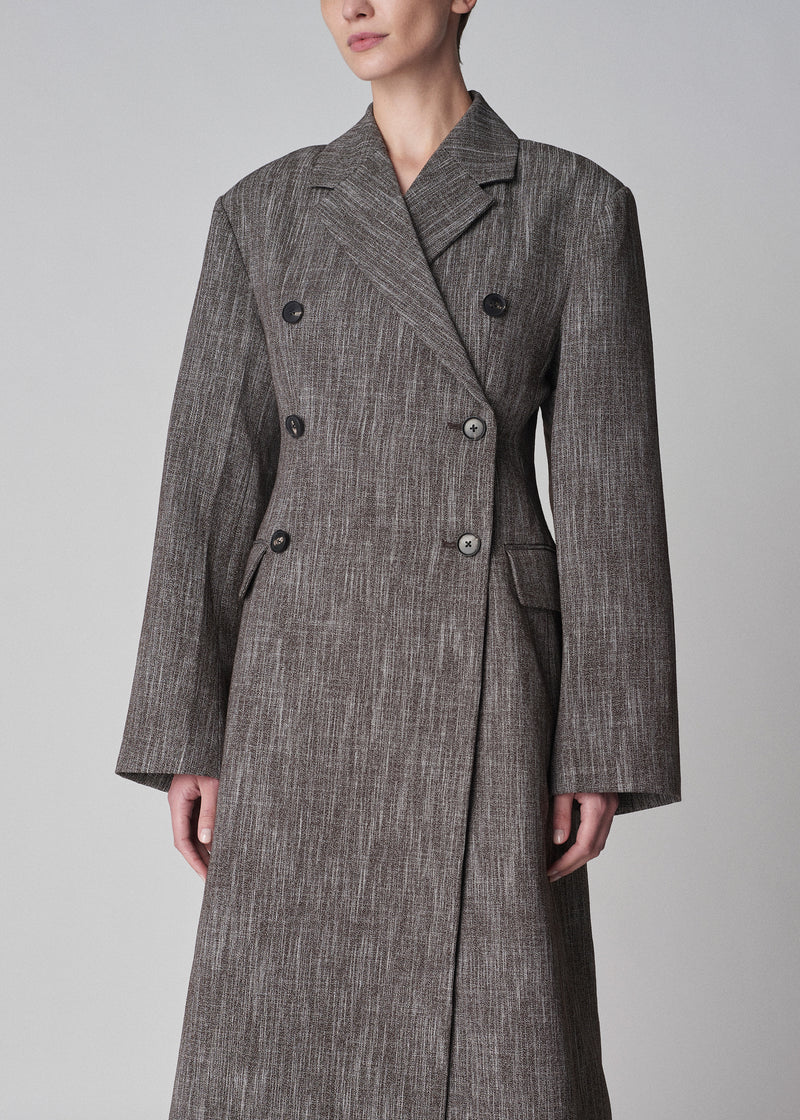Long Coat in Virgin Wool Melange Suiting - Coffee - CO