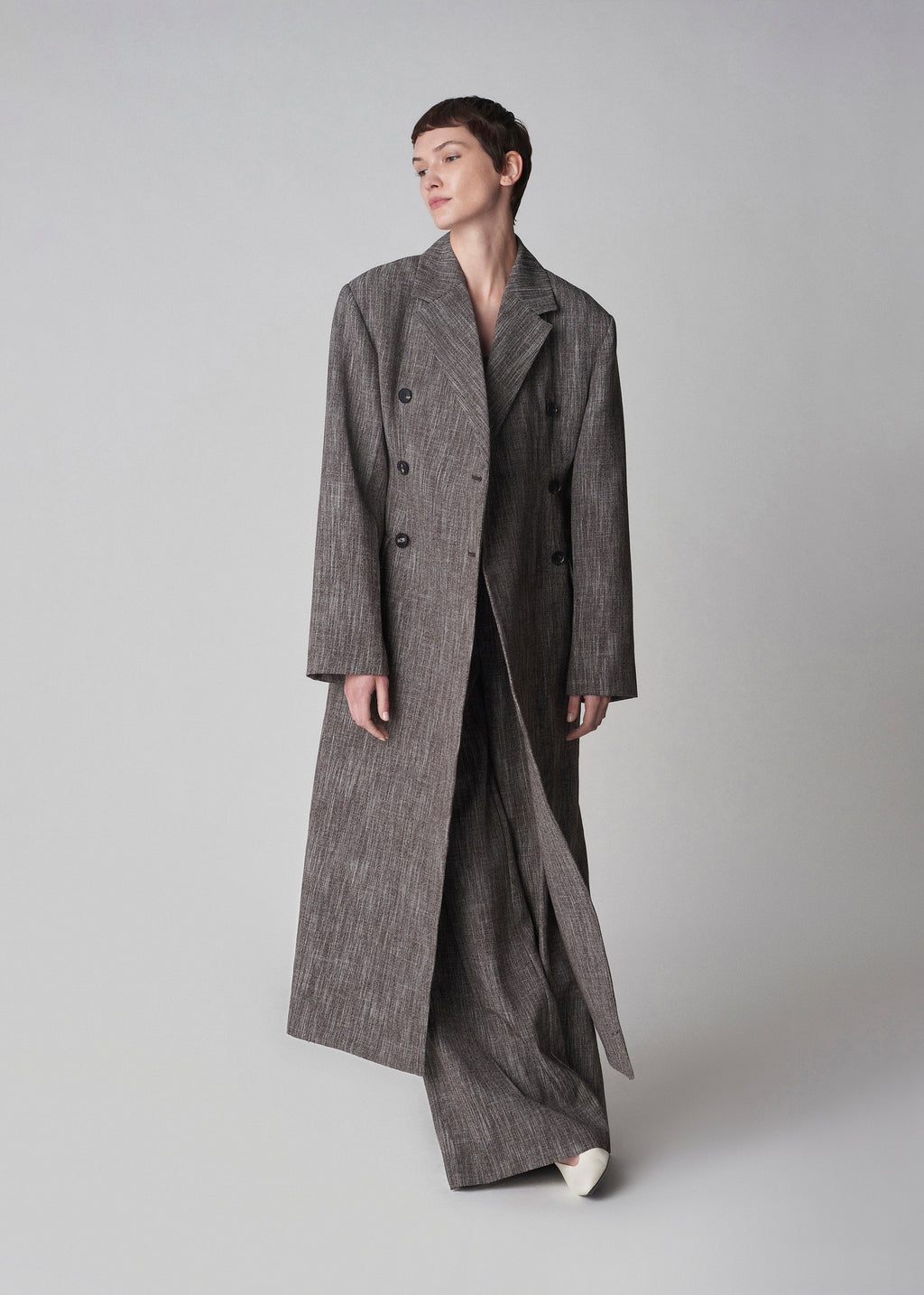 Long Coat in Virgin Wool Melange Suiting - Coffee - CO