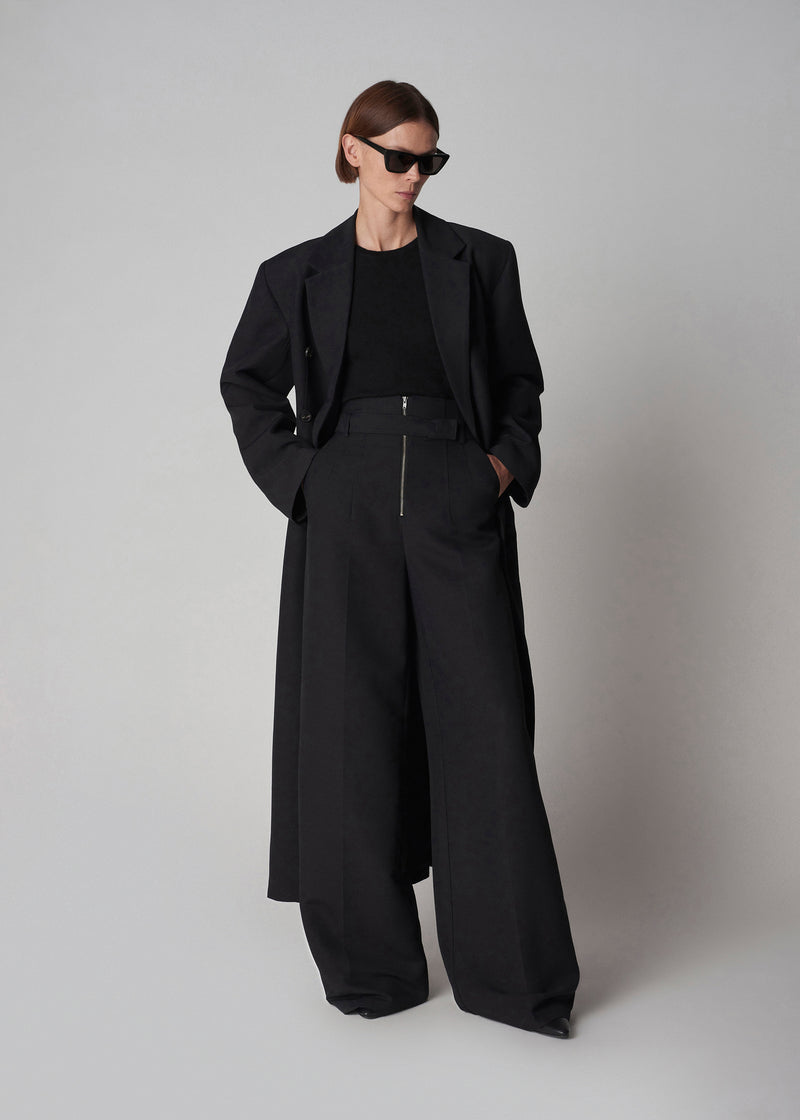 Belted Pant in Viscose and Virgin Wool - Black - CO