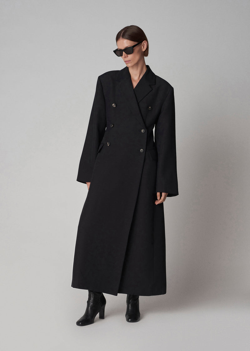 Double Breasted A Line Coat in Faille - Black - CO