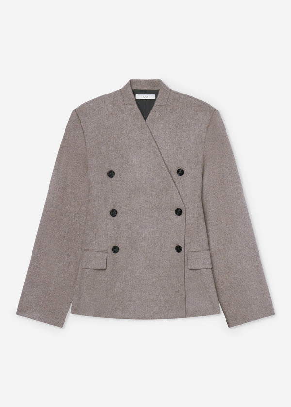 Sculptural Collarless Blazer in Wool Cashmere - Oatmeal - CO