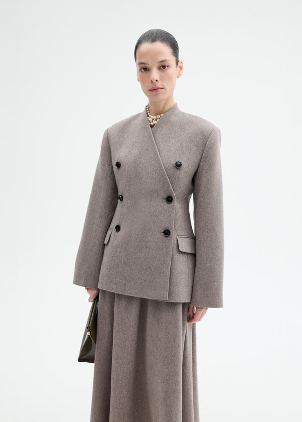 Sculptural Collarless Blazer in Wool Cashmere - Oatmeal - CO