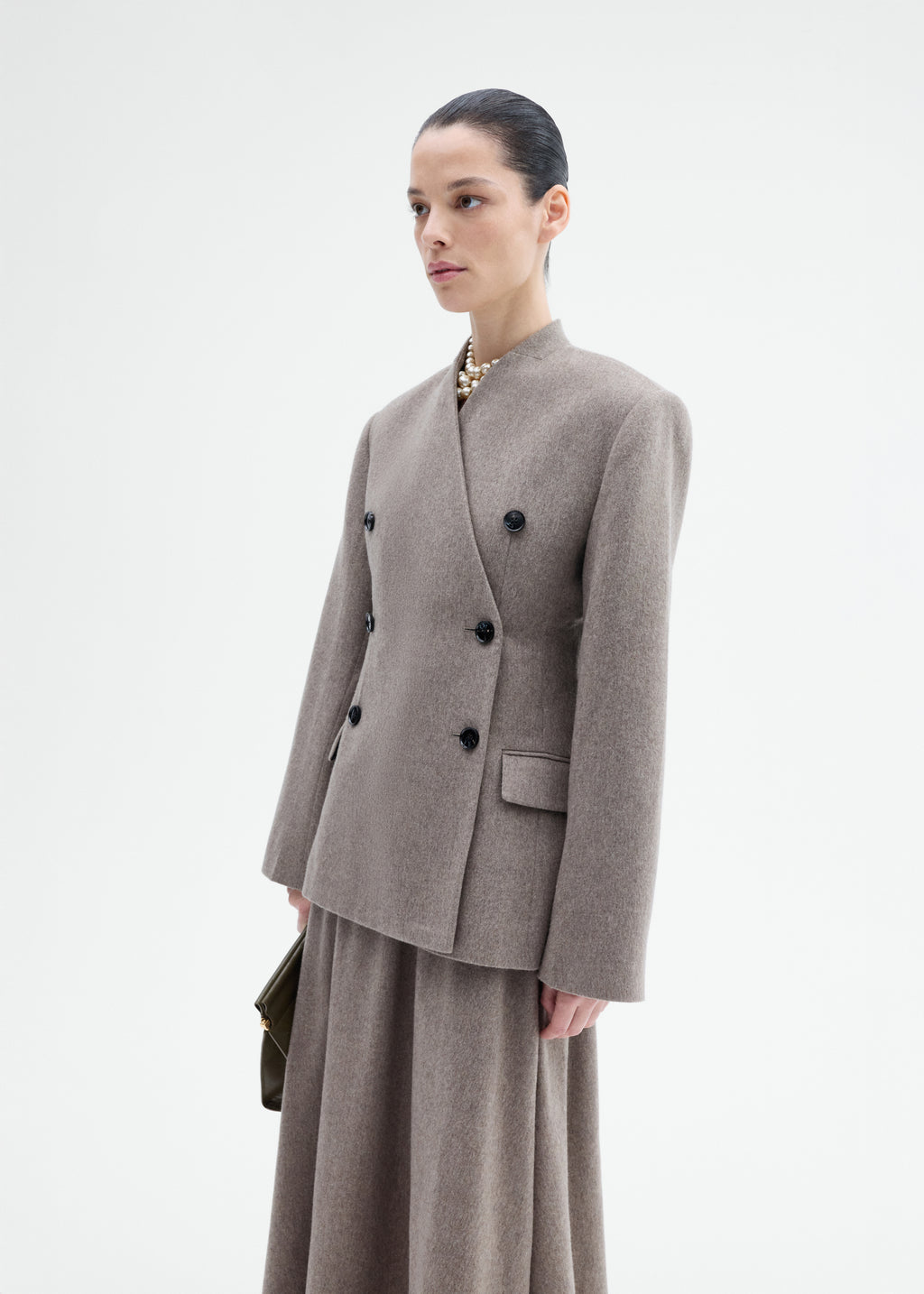 Sculptural Collarless Blazer in Wool Cashmere - Oatmeal - CO