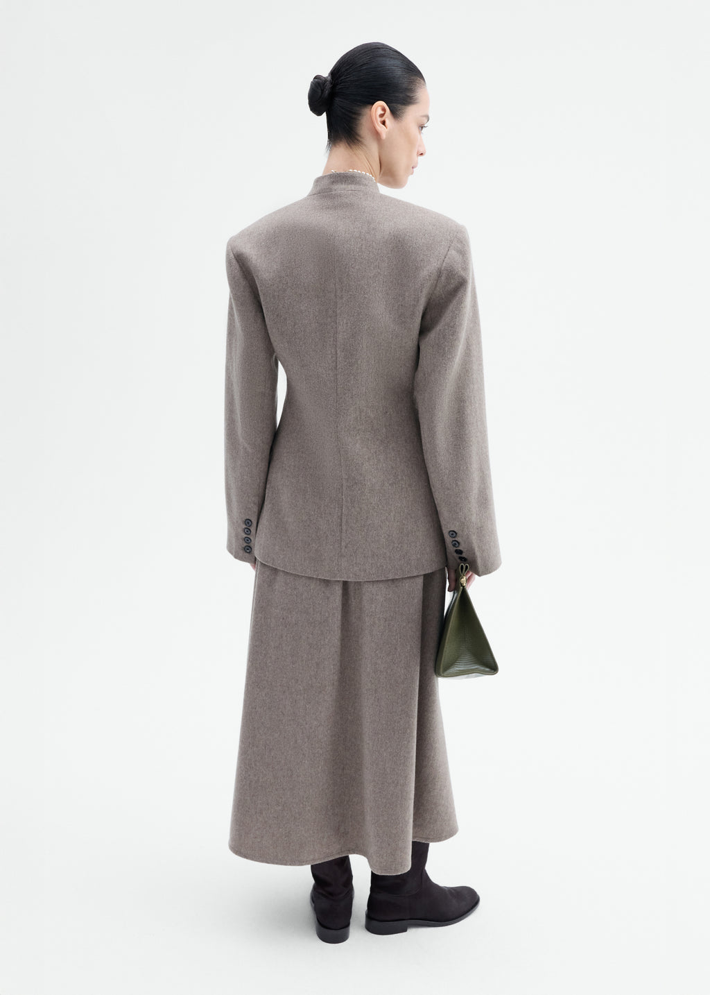 Sculptural Collarless Blazer in Wool Cashmere - Oatmeal - CO