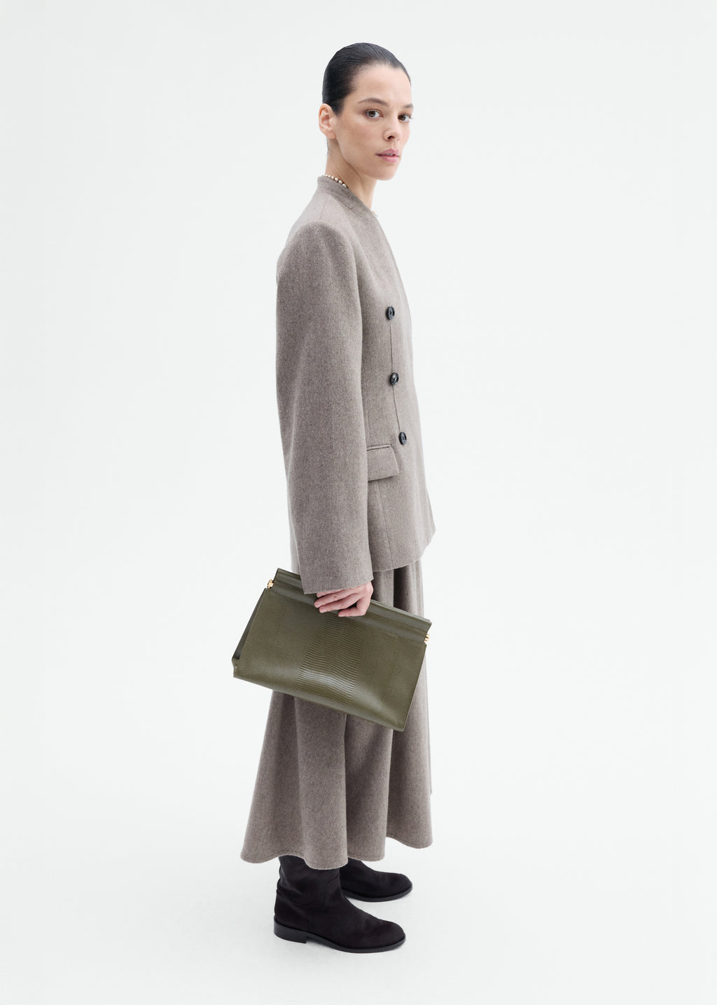 Sculptural Collarless Blazer in Wool Cashmere - Oatmeal - CO