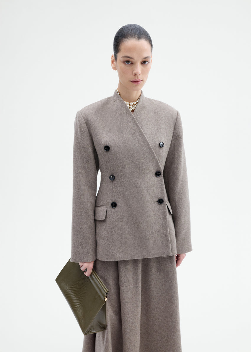 Sculptural Collarless Blazer in Wool Cashmere - Oatmeal | CO
