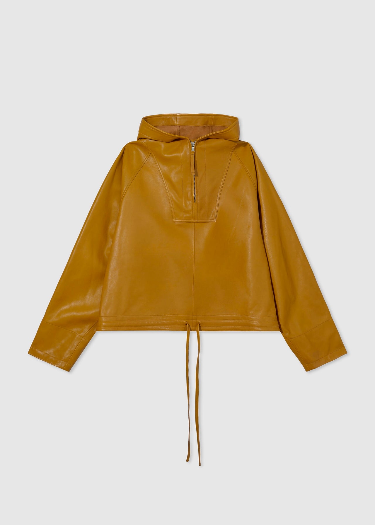 Hooded Half Zip Pullover in Leather - Ochre - CO