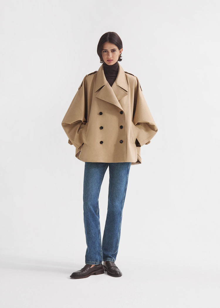 Dolman Cropped Trench in Cotton Twill - Camel, image 1 of 4