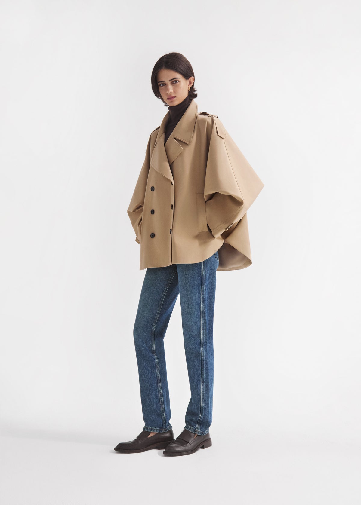 Dolman Cropped Trench in Cotton Twill - Camel, image 2 of 4
