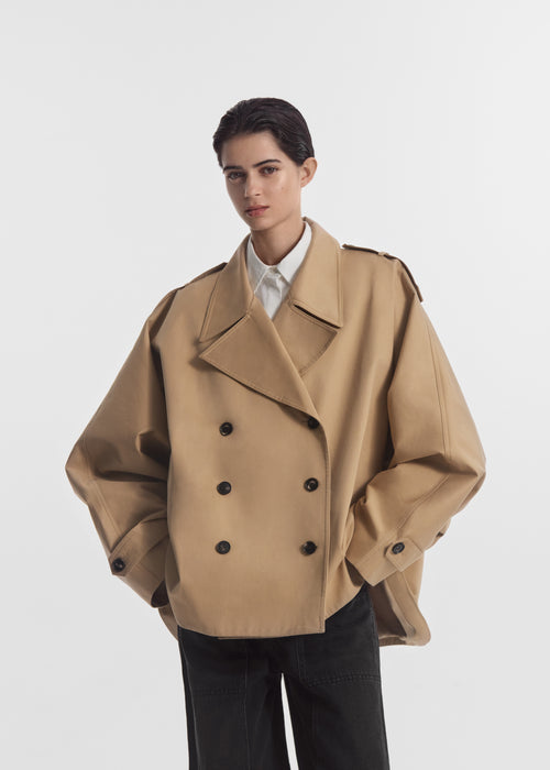 Dolman Cropped Trench in Cotton Twill - Camel, image 1 of 4