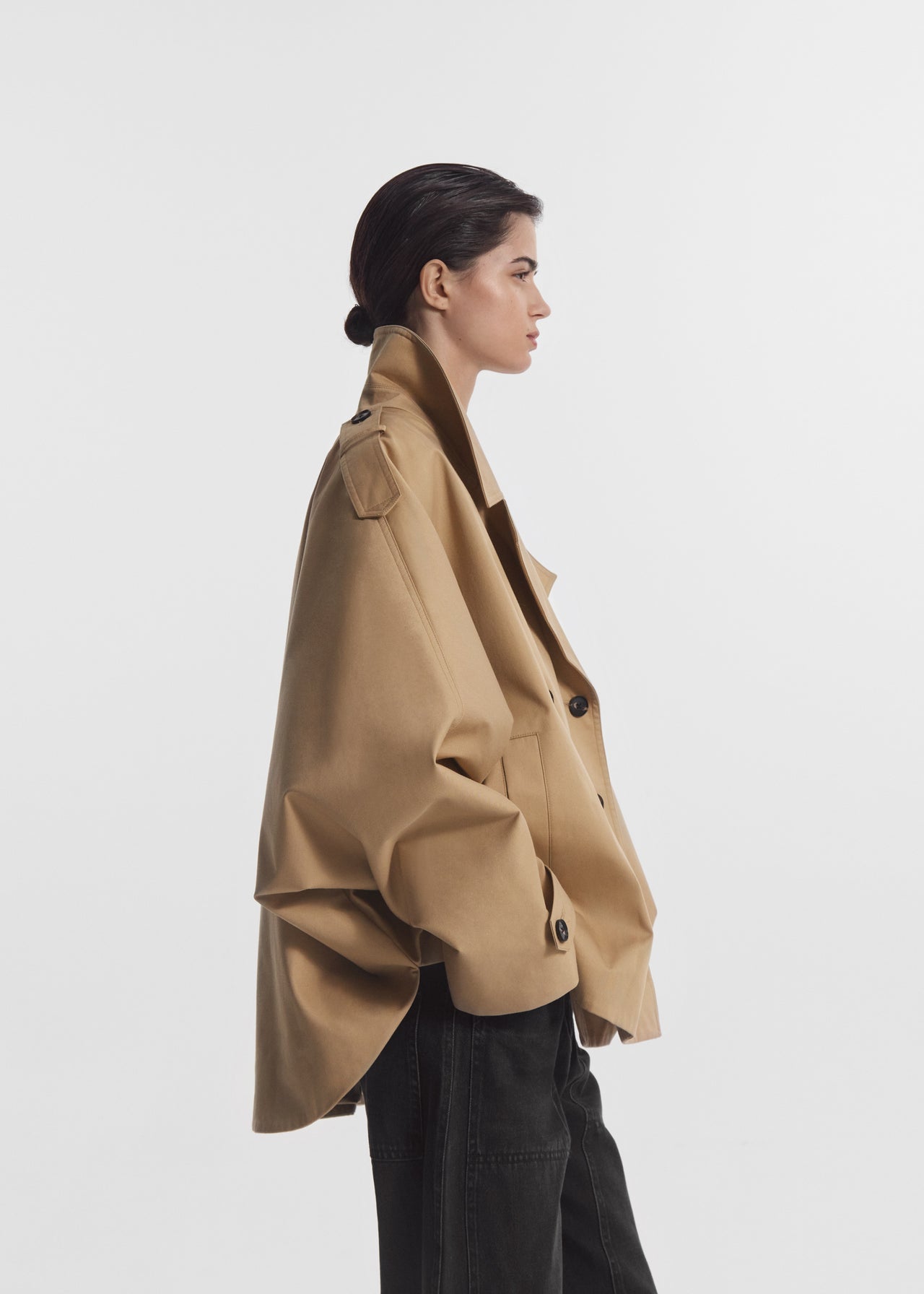 Dolman Cropped Trench in Cotton Twill - Camel - CO