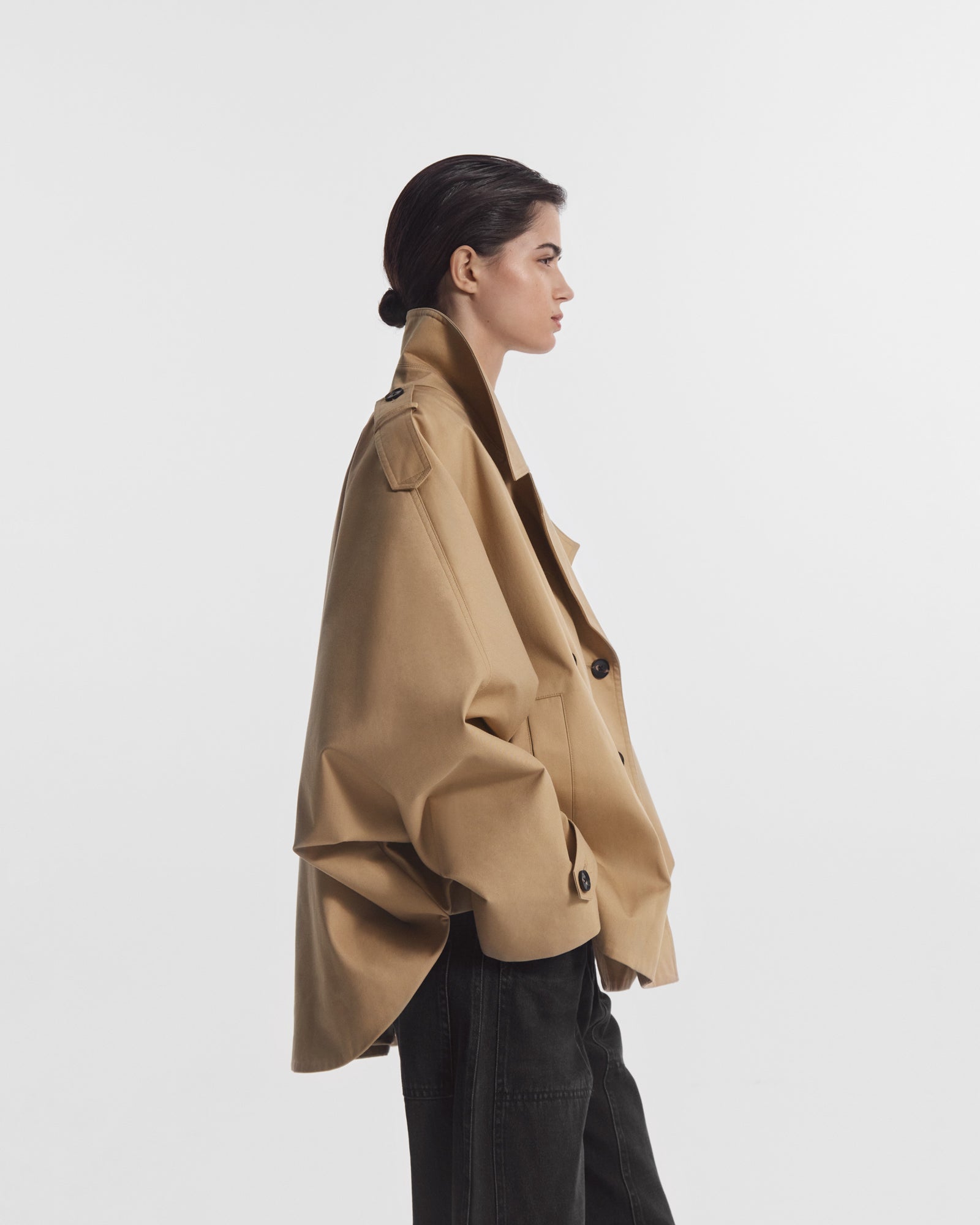 Dolman Cropped Trench in Cotton Twill - Camel