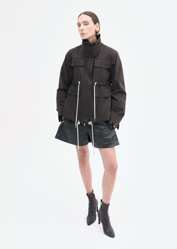 Military Jacket in Brushed Cotton - Chocolate - CO