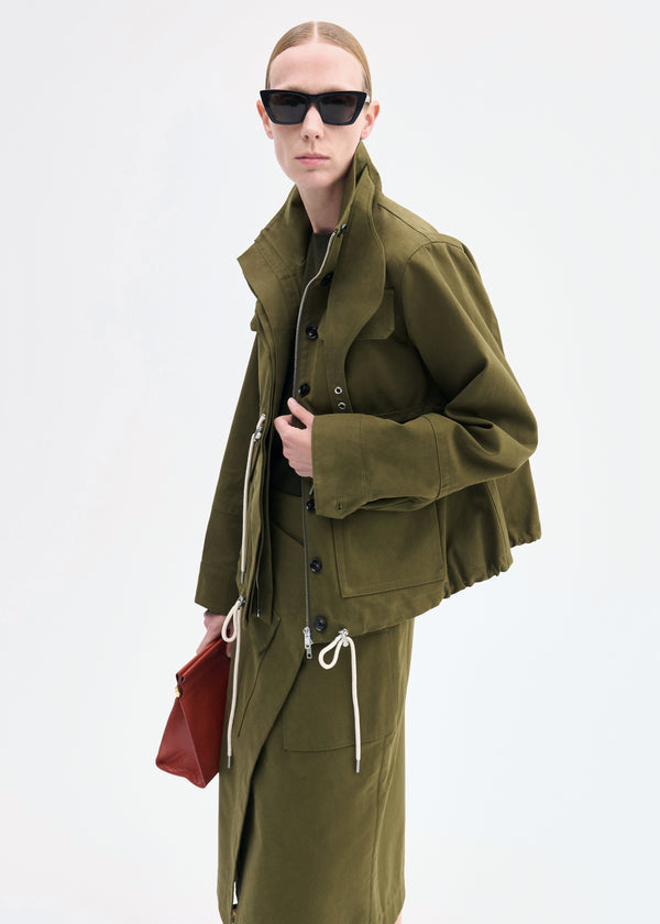 Military Jacket in Brushed Cotton - Olive - CO