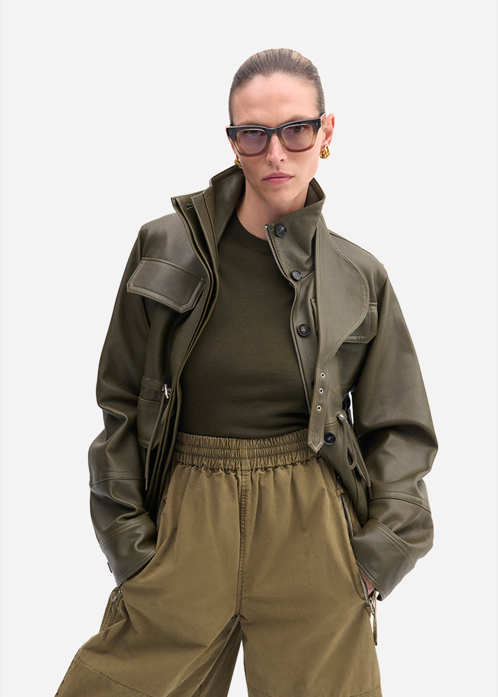 Military Jacket in Leather - Olive - CO