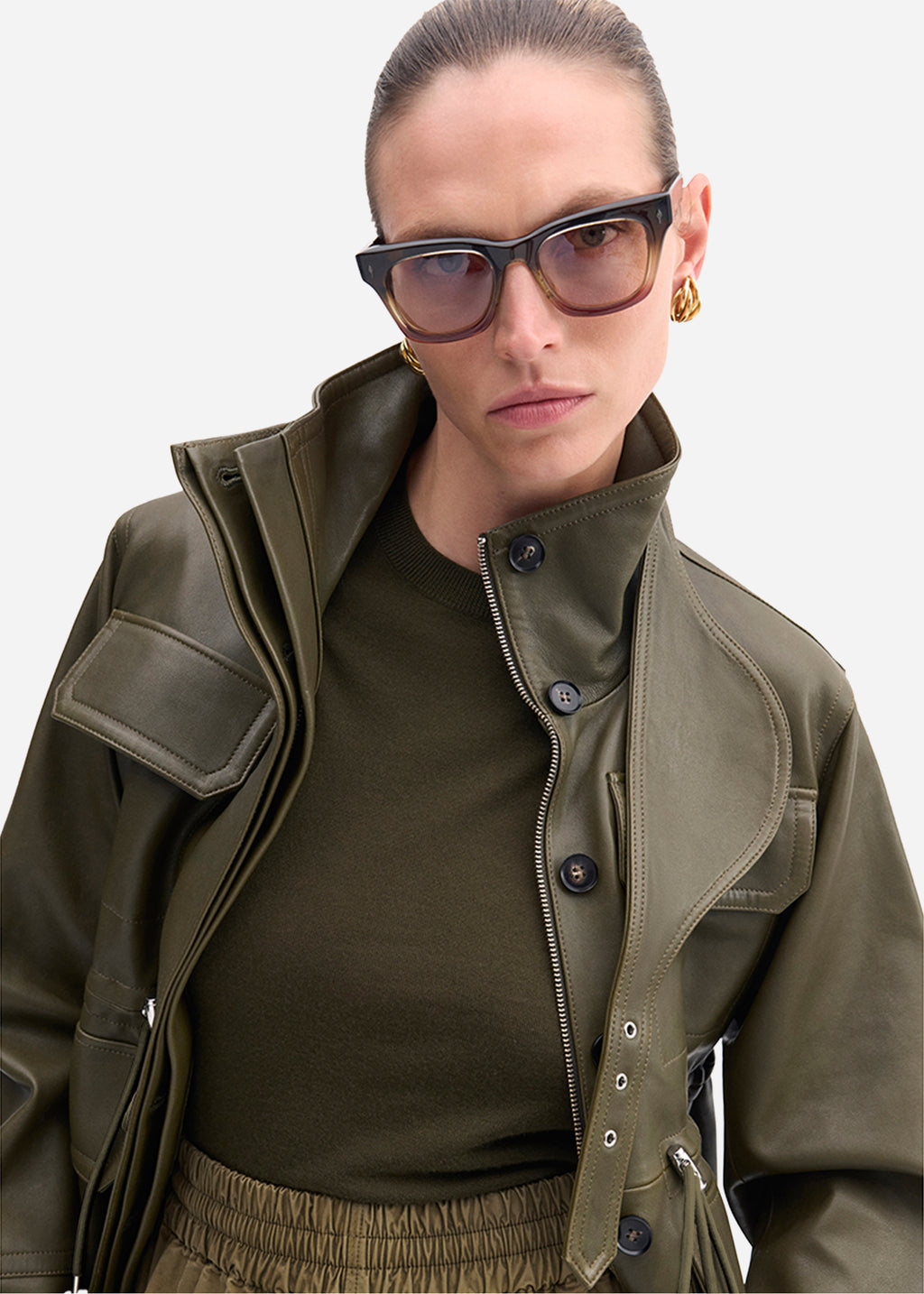 Military Jacket in Leather - Olive - CO
