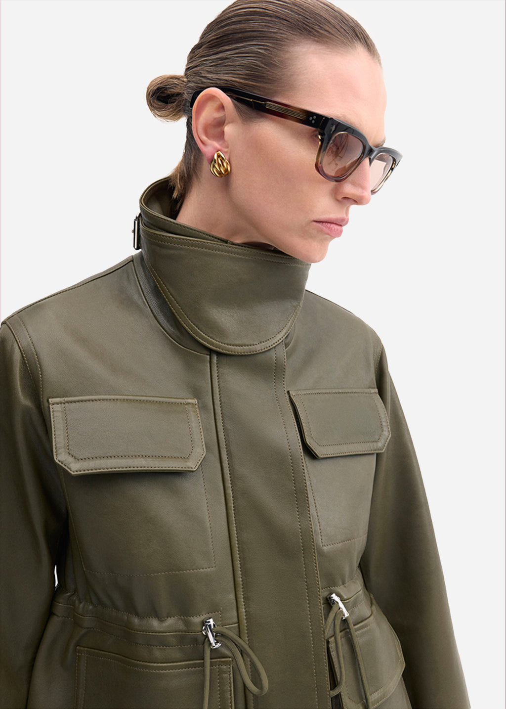 Military Jacket in Leather - Olive - CO
