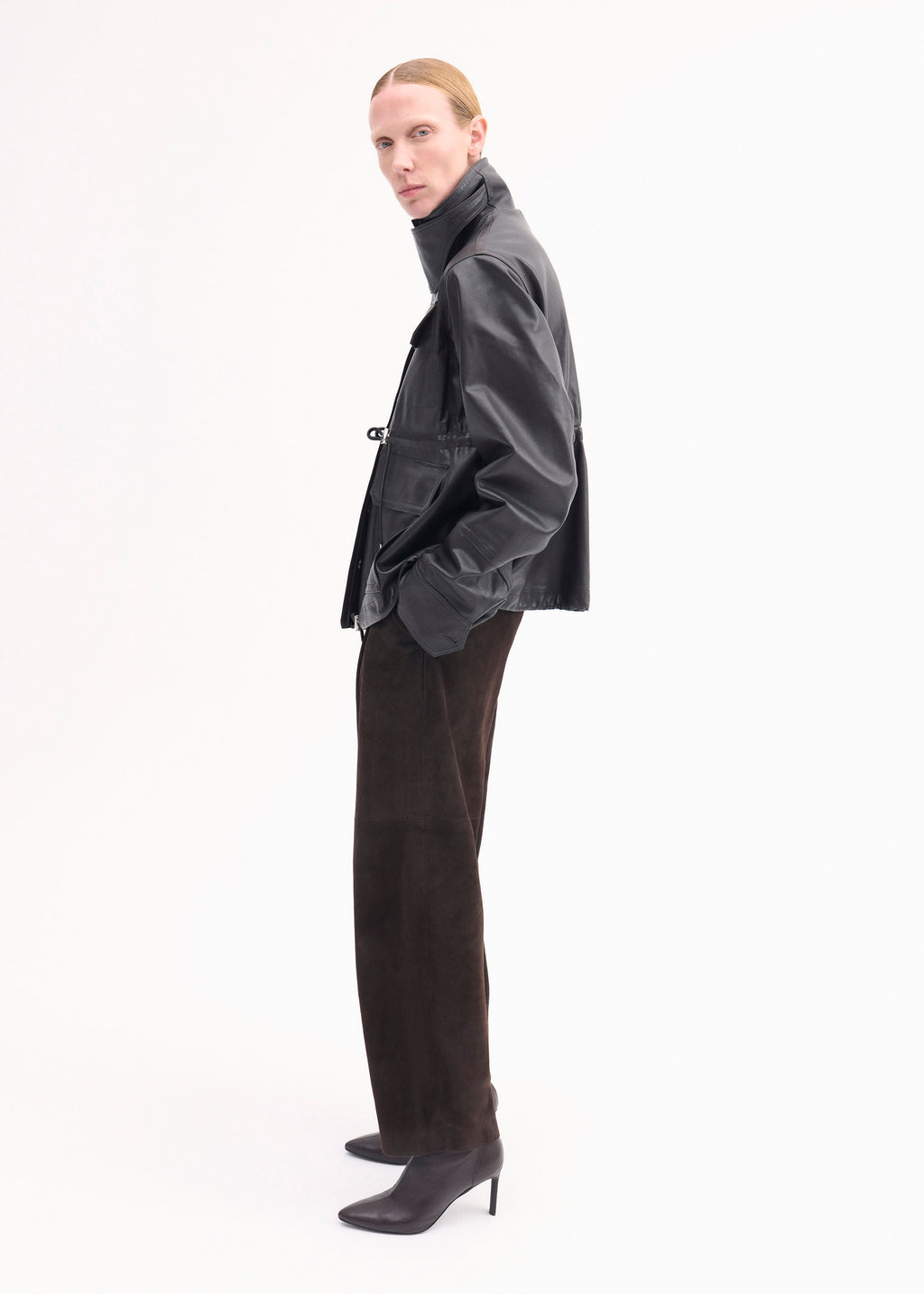 Military Jacket in Leather - Chocolate - CO