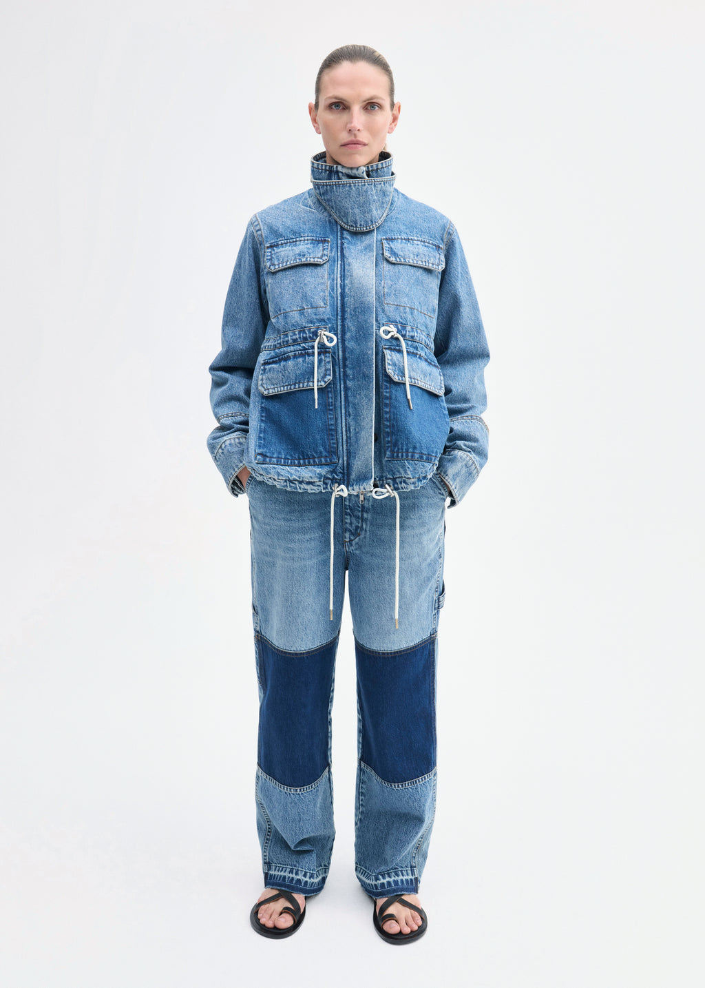 Military Jacket in Patch Work Denim - Indigo - CO