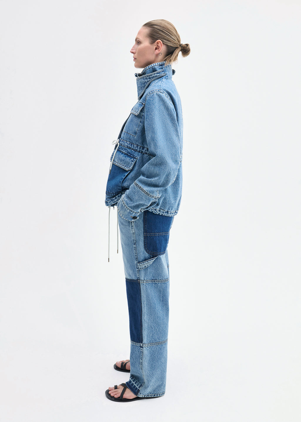 Military Jacket in Patch Work Denim - Indigo - CO