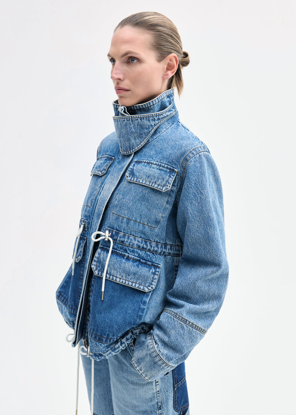 Military Jacket in Patch Work Denim - Indigo - CO