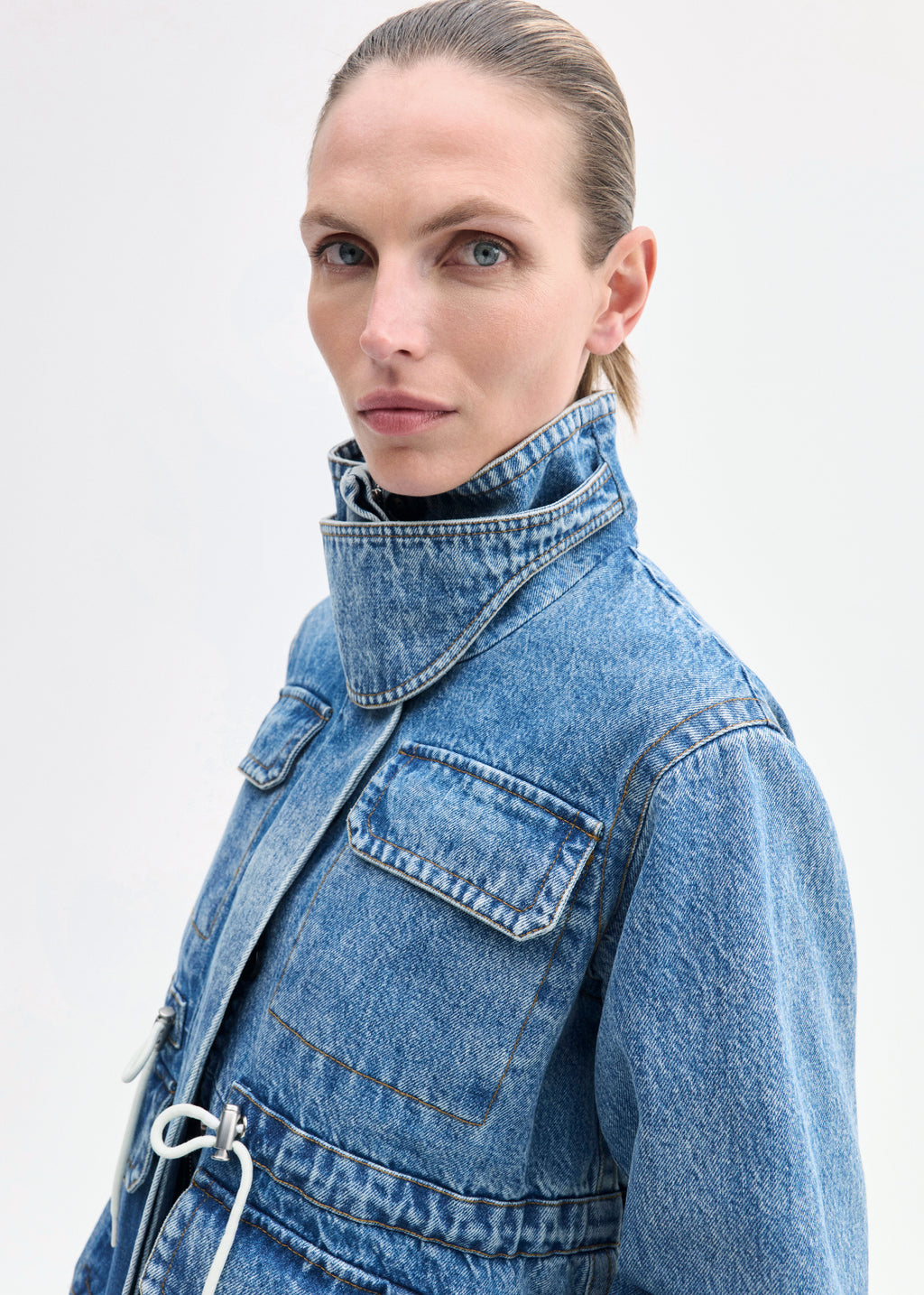 Military Jacket in Patch Work Denim - Indigo - CO