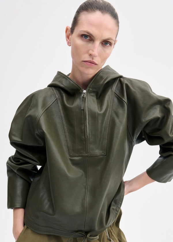 Workwear Pullover in Leather -  Olive - CO