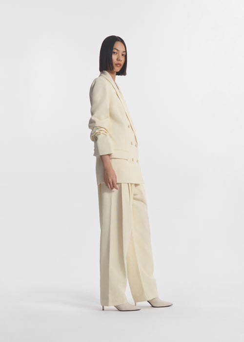 Double Breasted Blazer in Linen - Pearl, image 2 of 5